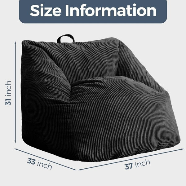 English Elm Bean Bag Chair Memory Foam Tufted Fustian Cord Lounge Seat for Dorm or Living Room Black W2510P371713
