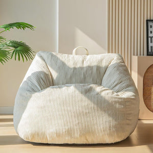 English Elm Bean Bag Chair Memory Foam Tufted Fustian Cord Lounge Seat for Dorm or Living Room Beige W2510P371714