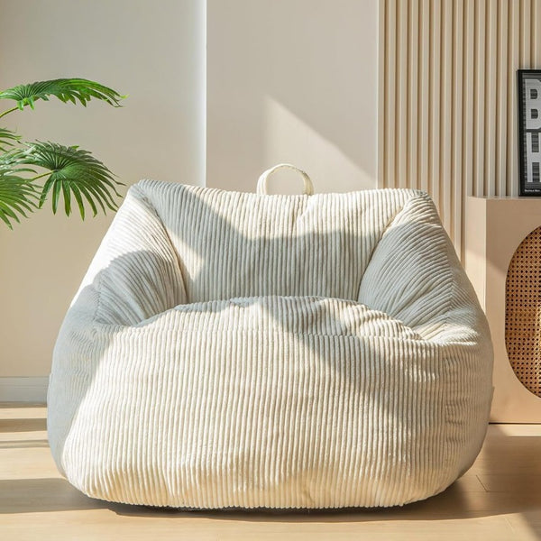 English Elm Bean Bag Chair Memory Foam Tufted Fustian Cord Lounge Seat for Dorm or Living Room Beige W2510P371714