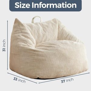 English Elm Bean Bag Chair Memory Foam Tufted Fustian Cord Lounge Seat for Dorm or Living Room Beige W2510P371714