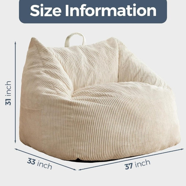 English Elm Bean Bag Chair Memory Foam Tufted Fustian Cord Lounge Seat for Dorm or Living Room Beige W2510P371714