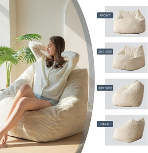 English Elm Bean Bag Chair Memory Foam Tufted Fustian Cord Lounge Seat for Dorm or Living Room Beige W2510P371714