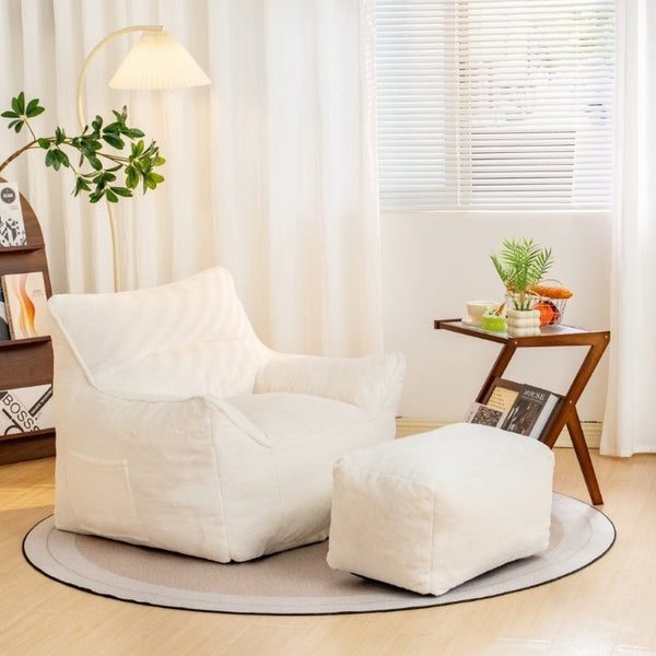 English Elm Mj-Ys147new-Wt Oversized Teddy Faux Fur Bean Bag Foam Filled Lounge Chair White W2510P380029