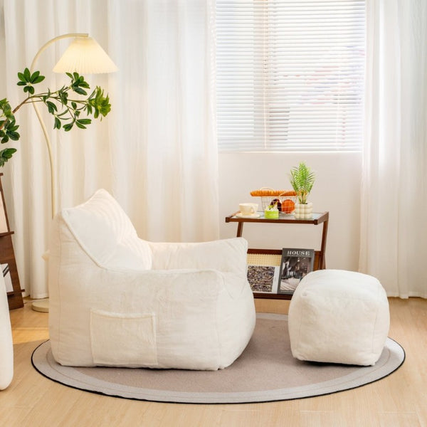 English Elm Mj-Ys147new-Wt Oversized Teddy Faux Fur Bean Bag Foam Filled Lounge Chair White W2510P380029