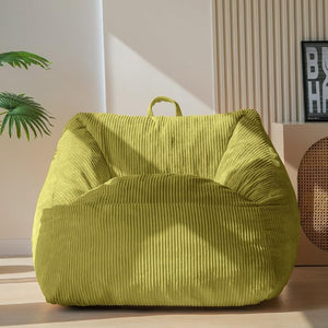 English Elm Bean Bag Chair Memory Foam Tufted Fustian Cord Lounge Seat for Dorm or Living Room Green W2510P387806