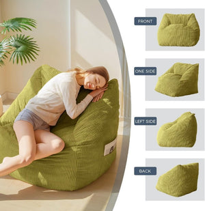 English Elm Bean Bag Chair Memory Foam Tufted Fustian Cord Lounge Seat for Dorm or Living Room Green W2510P387806