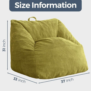 English Elm Bean Bag Chair Memory Foam Tufted Fustian Cord Lounge Seat for Dorm or Living Room Green W2510P387806