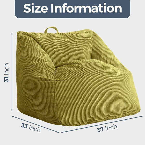 English Elm Bean Bag Chair Memory Foam Tufted Fustian Cord Lounge Seat for Dorm or Living Room Green W2510P387806