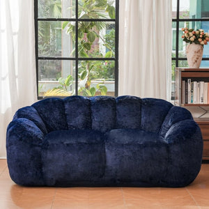 English Elm Mj-Ys231-Bl Oversized Fluffy Bean Bag Sofa with Foam Fill for Living Room Lounging Dark Blue W2510P388890