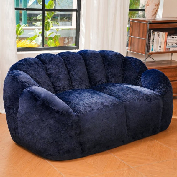 English Elm Mj-Ys231-Bl Oversized Fluffy Bean Bag Sofa with Foam Fill for Living Room Lounging Dark Blue W2510P388890