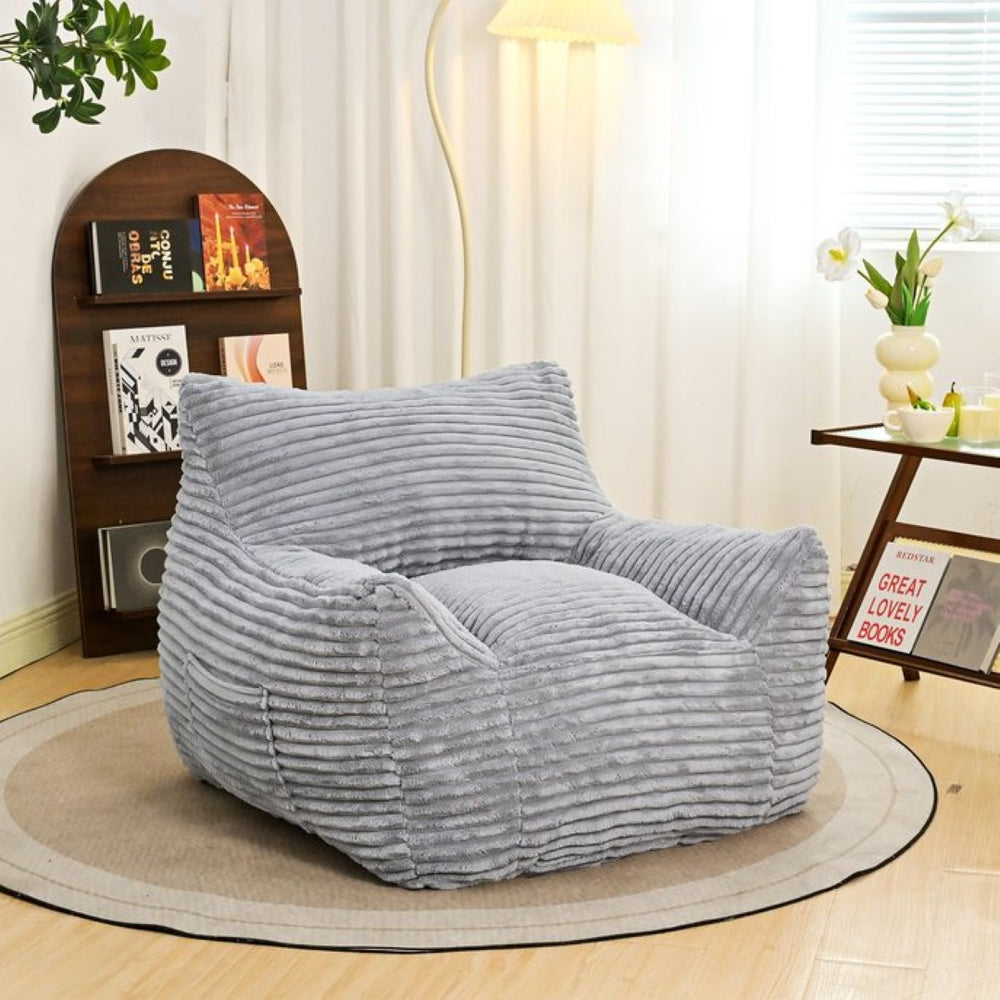 English Elm Bean Bag Floor Chair with Armrests Corduroy Shredded Foam Adult Lounge Seat Light Gray W2510P436728