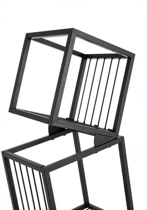 English Elm 5-tier Matte Black Metal Geometric Bookcase Open Frame Sculptural Organizer for Modern Spaces W2516P399491
