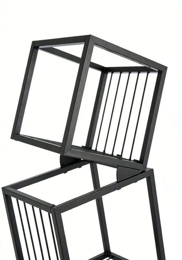English Elm 5-tier Matte Black Metal Geometric Bookcase Open Frame Sculptural Organizer for Modern Spaces W2516P399491