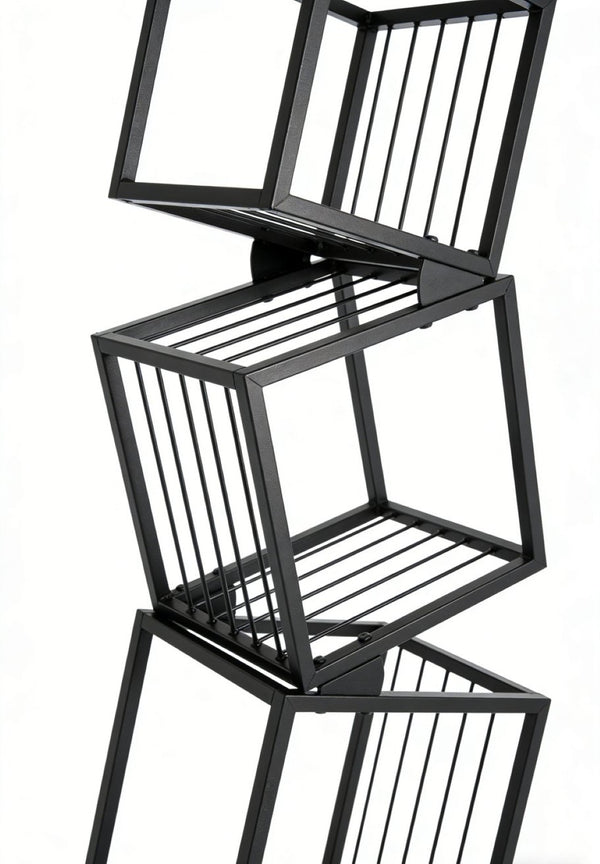 English Elm 5-tier Matte Black Metal Geometric Bookcase Open Frame Sculptural Organizer for Modern Spaces W2516P399491
