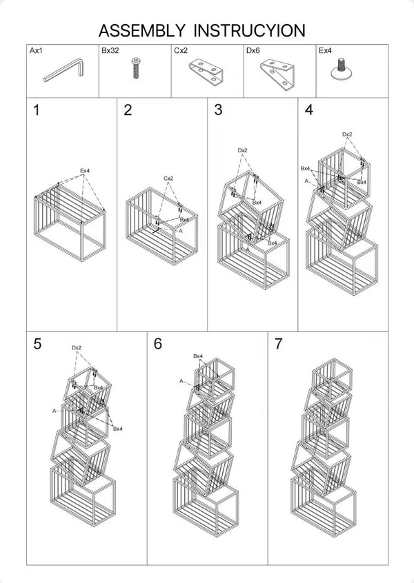 English Elm 5-tier Matte Black Metal Geometric Bookcase Open Frame Sculptural Organizer for Modern Spaces W2516P399491