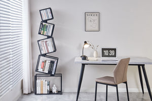 English Elm 5-tier Matte Black Metal Geometric Bookcase Open Frame Sculptural Organizer for Modern Spaces W2516P399491