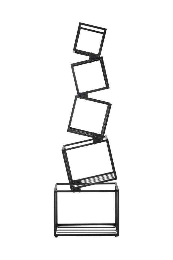 English Elm 5-tier Matte Black Metal Geometric Bookcase Open Frame Sculptural Organizer for Modern Spaces W2516P399491