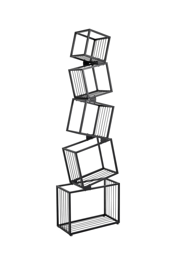 English Elm 5-tier Matte Black Metal Geometric Bookcase Open Frame Sculptural Organizer for Modern Spaces W2516P399491
