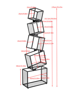English Elm 5-tier Matte Black Metal Geometric Bookcase Open Frame Sculptural Organizer for Modern Spaces W2516P399491