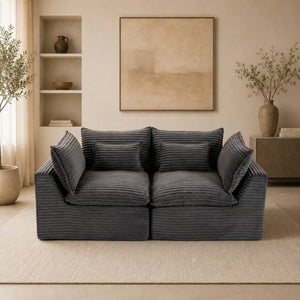 English Elm 74.8" Modular Cloud Sectional Sofa Deep Cotton Linen Upholstery Slow Release Foam Lounger Antique Grey W2530P508590