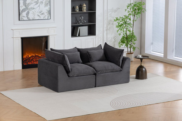 English Elm 74.8" Modular Cloud Sectional Sofa Deep Cotton Linen Upholstery Slow Release Foam Lounger Antique Grey W2530P508590