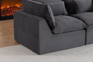 English Elm 74.8" Modular Cloud Sectional Sofa Deep Cotton Linen Upholstery Slow Release Foam Lounger Antique Grey W2530P508590