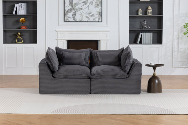 English Elm 74.8" Modular Cloud Sectional Sofa Deep Cotton Linen Upholstery Slow Release Foam Lounger Antique Grey W2530P508590