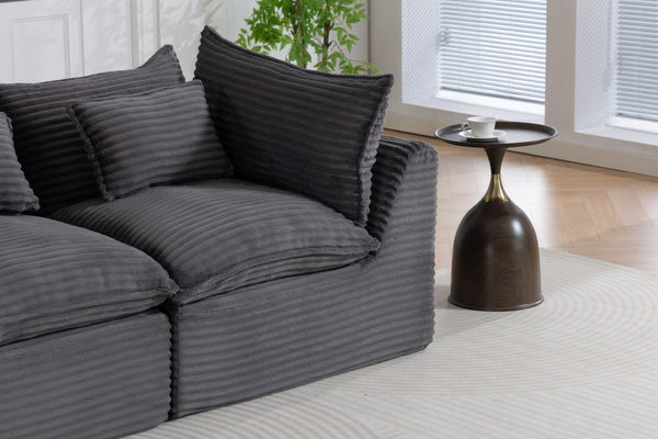 English Elm 74.8" Modular Cloud Sectional Sofa Deep Cotton Linen Upholstery Slow Release Foam Lounger Antique Grey W2530P508590