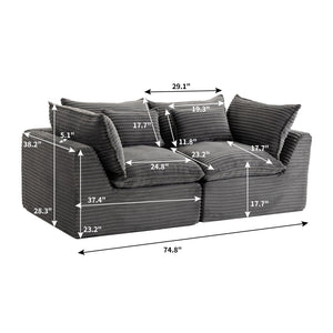 English Elm 74.8" Modular Cloud Sectional Sofa Deep Cotton Linen Upholstery Slow Release Foam Lounger Antique Grey W2530P508590