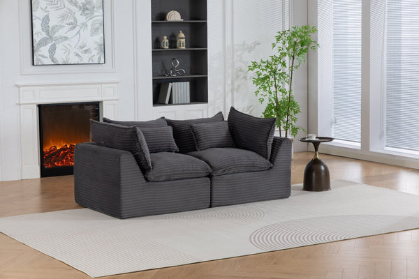 English Elm 74.8" Modular Cloud Sectional Sofa Deep Cotton Linen Upholstery Slow Release Foam Lounger Antique Grey W2530P508590