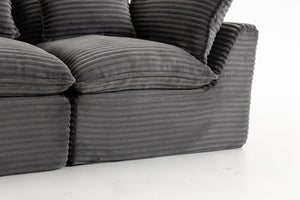 English Elm 74.8" Modular Cloud Sectional Sofa Deep Cotton Linen Upholstery Slow Release Foam Lounger Antique Grey W2530P508590
