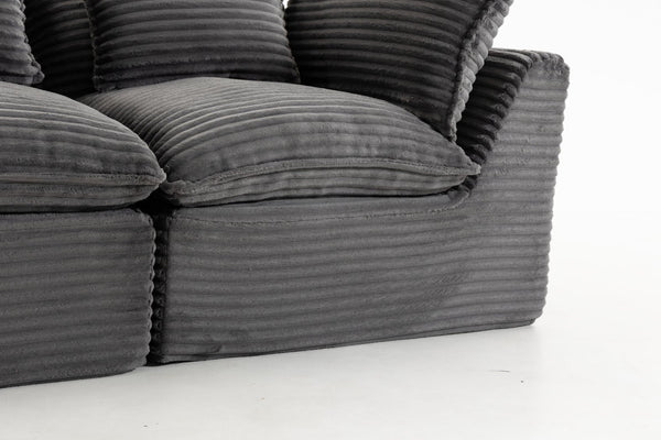English Elm 74.8" Modular Cloud Sectional Sofa Deep Cotton Linen Upholstery Slow Release Foam Lounger Antique Grey W2530P508590