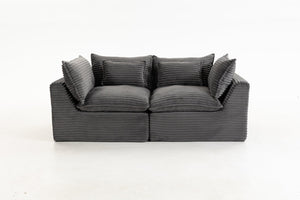 English Elm 74.8" Modular Cloud Sectional Sofa Deep Cotton Linen Upholstery Slow Release Foam Lounger Antique Grey W2530P508590