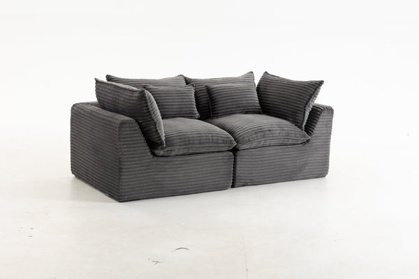 English Elm 74.8" Modular Cloud Sectional Sofa Deep Cotton Linen Upholstery Slow Release Foam Lounger Antique Grey W2530P508590