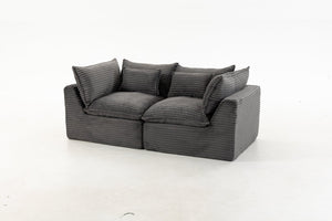 English Elm 74.8" Modular Cloud Sectional Sofa Deep Cotton Linen Upholstery Slow Release Foam Lounger Antique Grey W2530P508590