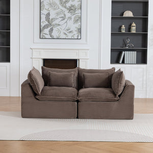 English Elm 74.8" Modular Cloud Sectional Sofa Deep Cotton Linen Upholstery Slow Release Foam Lounger Khaki W2530P508592