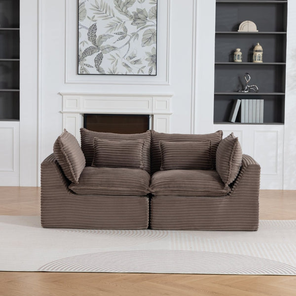 English Elm 74.8" Modular Cloud Sectional Sofa Deep Cotton Linen Upholstery Slow Release Foam Lounger Khaki W2530P508592