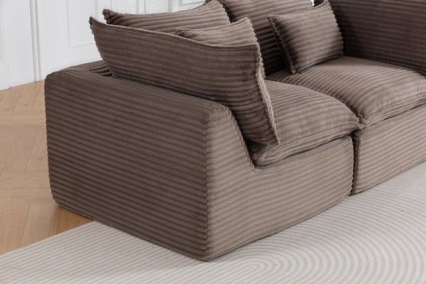 English Elm 74.8" Modular Cloud Sectional Sofa Deep Cotton Linen Upholstery Slow Release Foam Lounger Khaki W2530P508592
