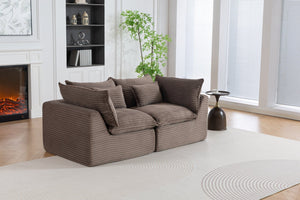 English Elm 74.8" Modular Cloud Sectional Sofa Deep Cotton Linen Upholstery Slow Release Foam Lounger Khaki W2530P508592