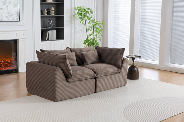 English Elm 74.8" Modular Cloud Sectional Sofa Deep Cotton Linen Upholstery Slow Release Foam Lounger Khaki W2530P508592