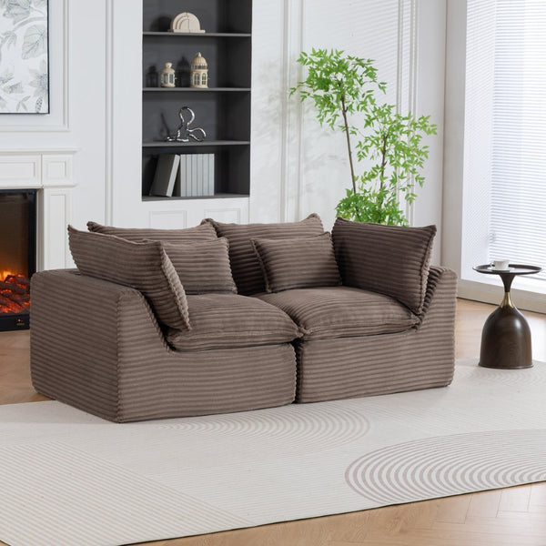 English Elm 74.8" Modular Cloud Sectional Sofa Deep Cotton Linen Upholstery Slow Release Foam Lounger Khaki W2530P508592