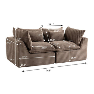 English Elm 74.8" Modular Cloud Sectional Sofa Deep Cotton Linen Upholstery Slow Release Foam Lounger Khaki W2530P508592