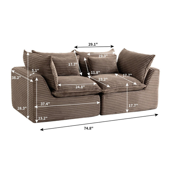 English Elm 74.8" Modular Cloud Sectional Sofa Deep Cotton Linen Upholstery Slow Release Foam Lounger Khaki W2530P508592