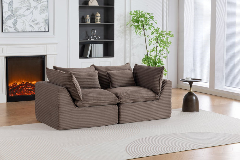 English Elm 74.8" Modular Cloud Sectional Sofa Deep Cotton Linen Upholstery Slow Release Foam Lounger Khaki W2530P508592