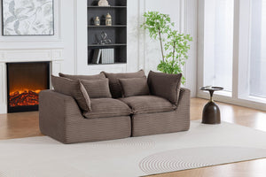 English Elm 74.8" Modular Cloud Sectional Sofa Deep Cotton Linen Upholstery Slow Release Foam Lounger Khaki W2530P508592