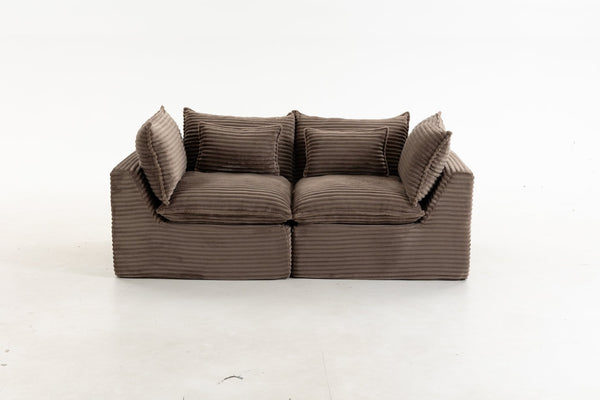 English Elm 74.8" Modular Cloud Sectional Sofa Deep Cotton Linen Upholstery Slow Release Foam Lounger Khaki W2530P508592