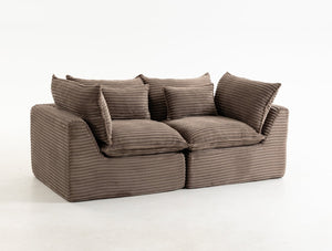 English Elm 74.8" Modular Cloud Sectional Sofa Deep Cotton Linen Upholstery Slow Release Foam Lounger Khaki W2530P508592