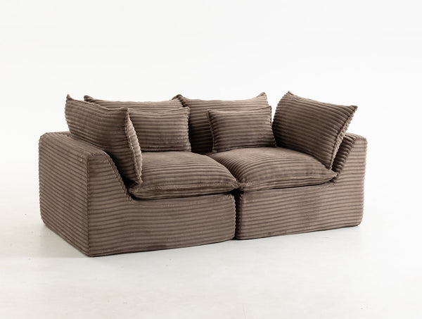 English Elm 74.8" Modular Cloud Sectional Sofa Deep Cotton Linen Upholstery Slow Release Foam Lounger Khaki W2530P508592