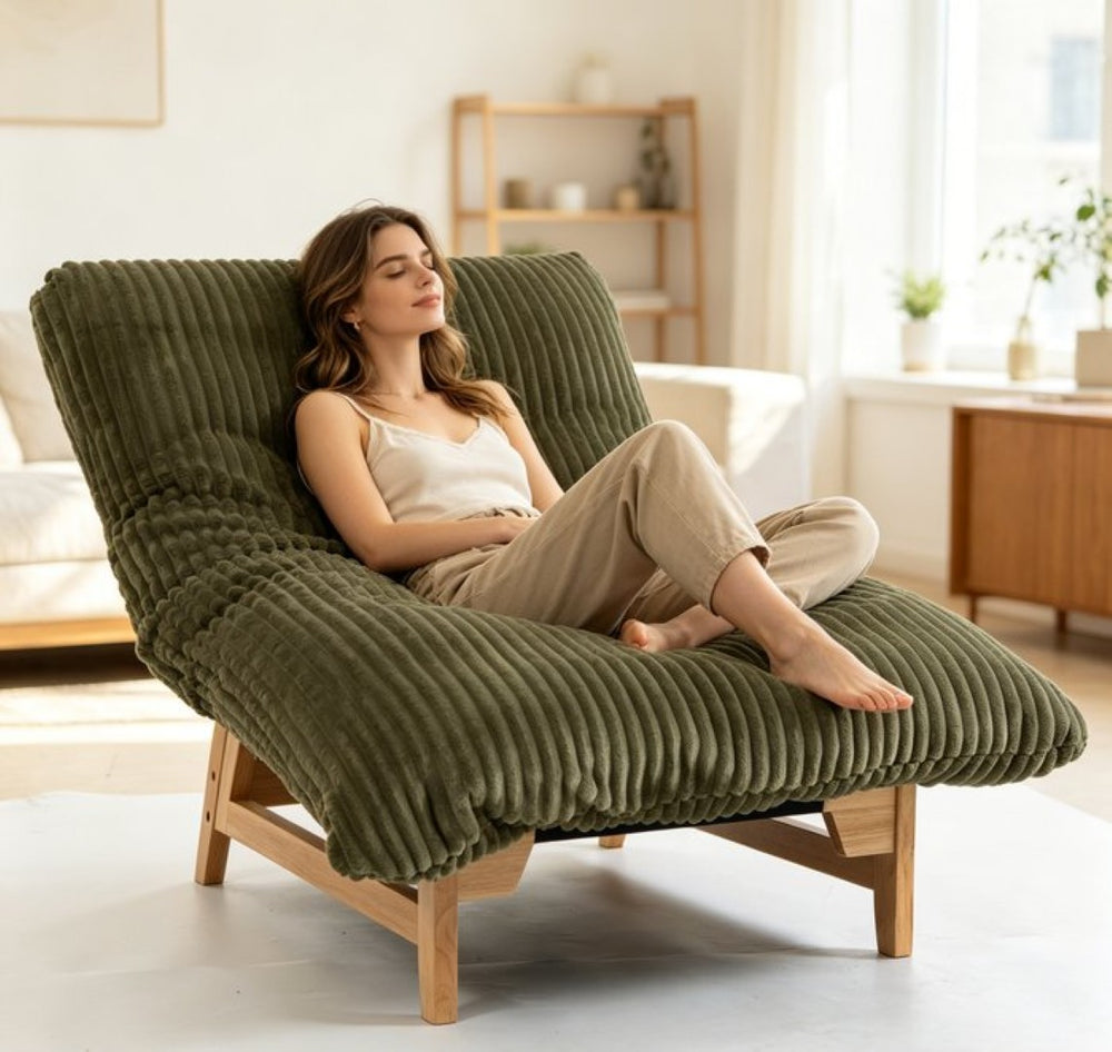 English Elm Bean Bag Lounge Chair Corduroy Upholstered Ergonomic Seat with Wraparound Backrest Support Antique Green W2530P516231