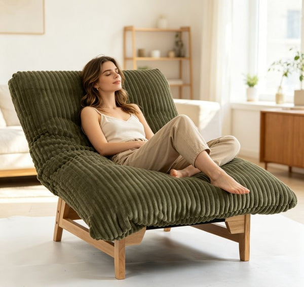 English Elm Bean Bag Lounge Chair Corduroy Upholstered Ergonomic Seat with Wraparound Backrest Support Antique Green W2530P516231